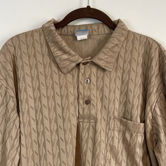 VTG Retro Shirt Haband Collared Large Tan Long Pattern 90s Stag Hill Button - Picture 3 of 15